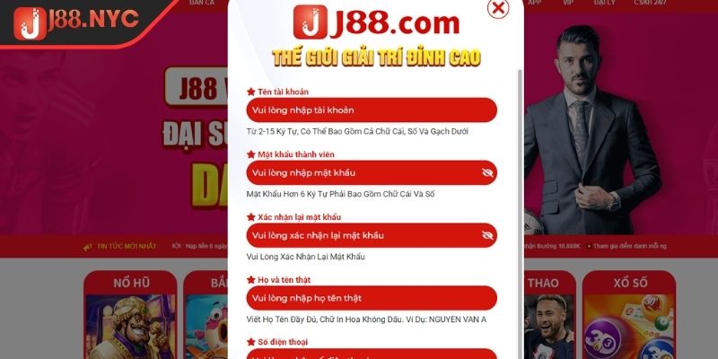 Đăng ký J88 2 Điền thông tin đăng ký J88