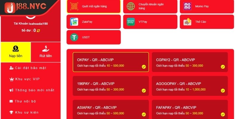 Nạp và rút tiền J88 1 Hướng dẫn nạp và rút tiền J88 chi tiết