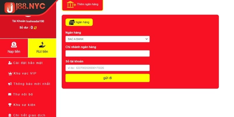 Nạp và rút tiền J88 3 Sử dụng thông tin nạp và rút tiền J88 chính chủ
